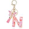 English Alphabet Letter Tassels Keychain Pink Butterfly Pendant Key Chain Women Car Key Ring Bag Jewelry Simple Letter Name Gift