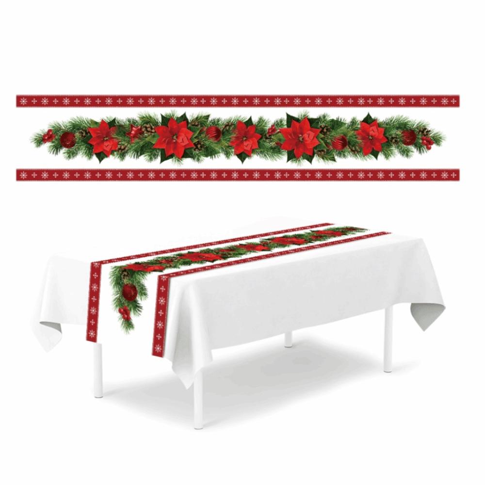 33*183cm Size Christmas Table Runner Polka Dot Cartoon Reindeer Xmas Decorations Reusable Red Linen Dining Table Decoration
