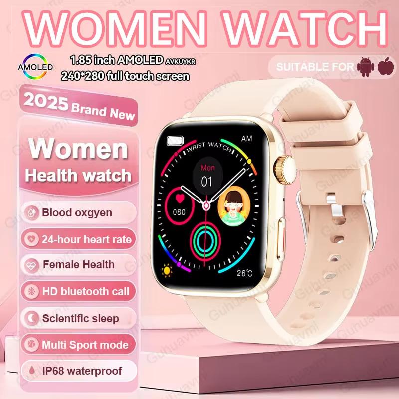 2025 New NFC Bluetooth Call Smat Watch Men 1.85" AMOLED Screen Blood Pressure Heart Rate Female Health Waterproof Smarwatches Ladies