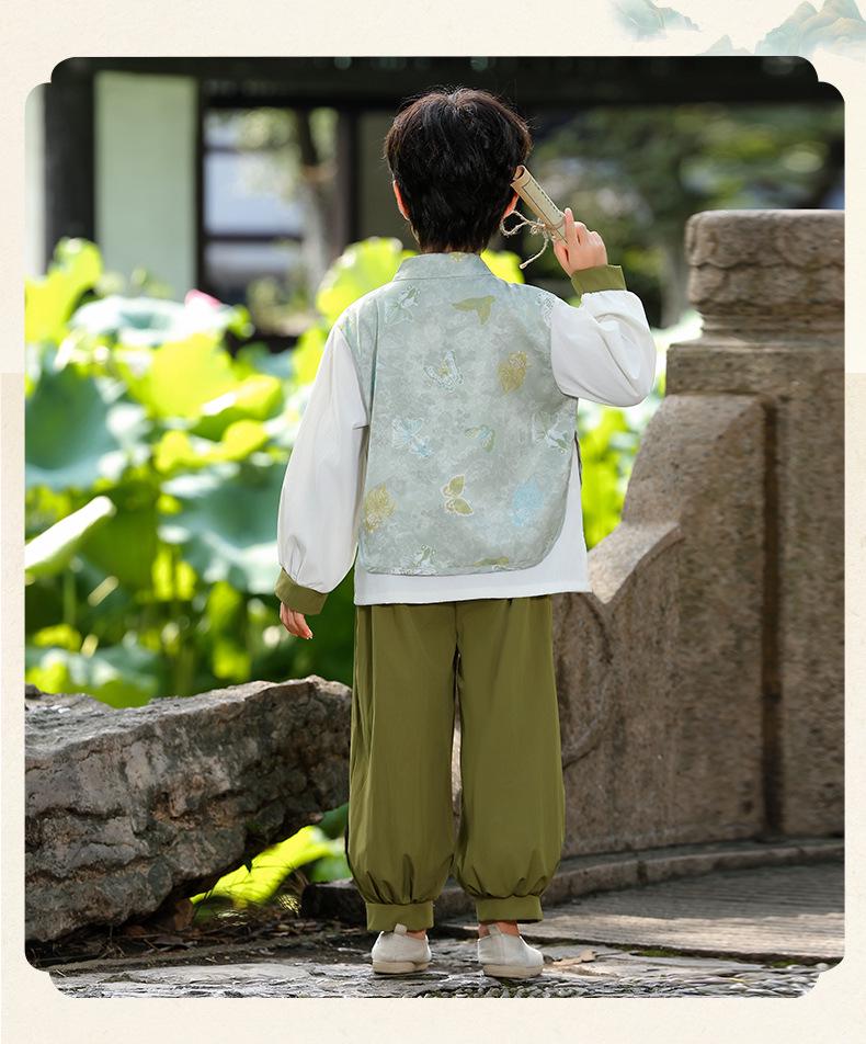 Boys' Long-Sleeve Tang Suit Hanfu Set - Chinese Style Children's Mid-Autumn Festival Costume