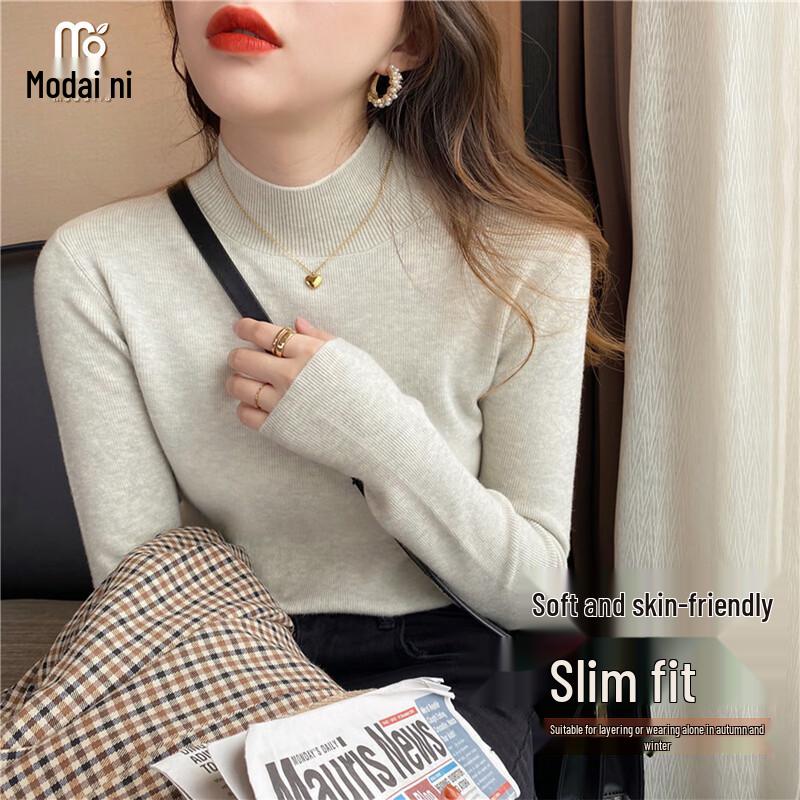 Women s Modal Knit Half-High Collar Long Sleeve Top One Size