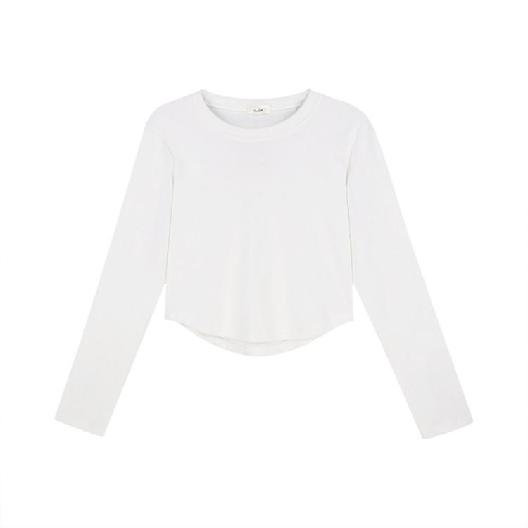 Spring and Autumn New White Long-sleeved T-shirt for Women's Pure Cotton Slim Design Niche Short Inner Bottoming Shirt