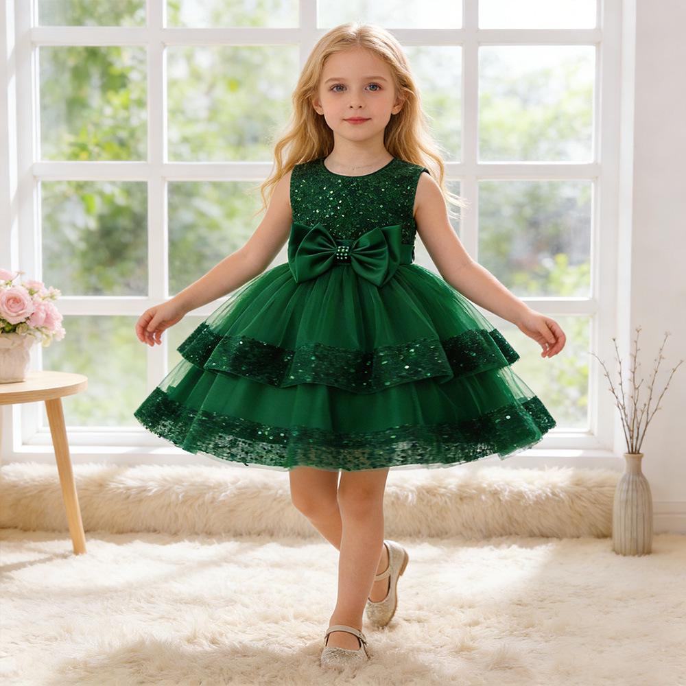 Girls' Satin Patchwork Gradient Princess Dress for Formal Events and Fashion Shows