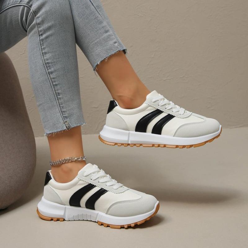 Women's Plus Size Round Toe Color Block Stripe Lace Up Casual Sneakers Autumn New Shoes