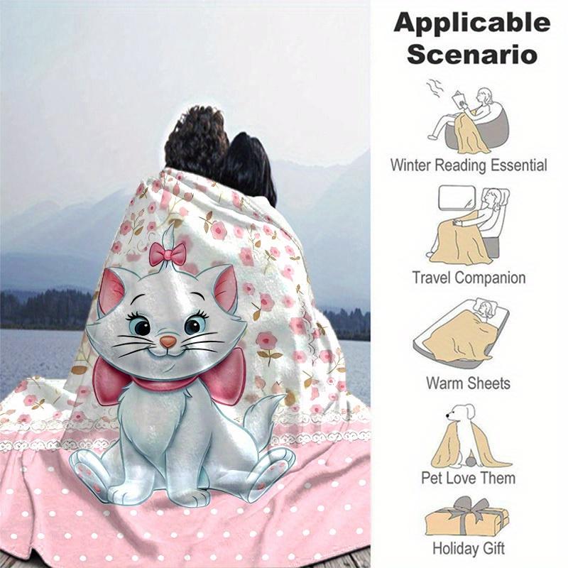 1PC Cute Cartoon Marie Cat Blanket, Seasonal Universal, Home Decoration, Throw, Plush Blankets, Soft Flannel Throw Blanket, Versatile & Cozy