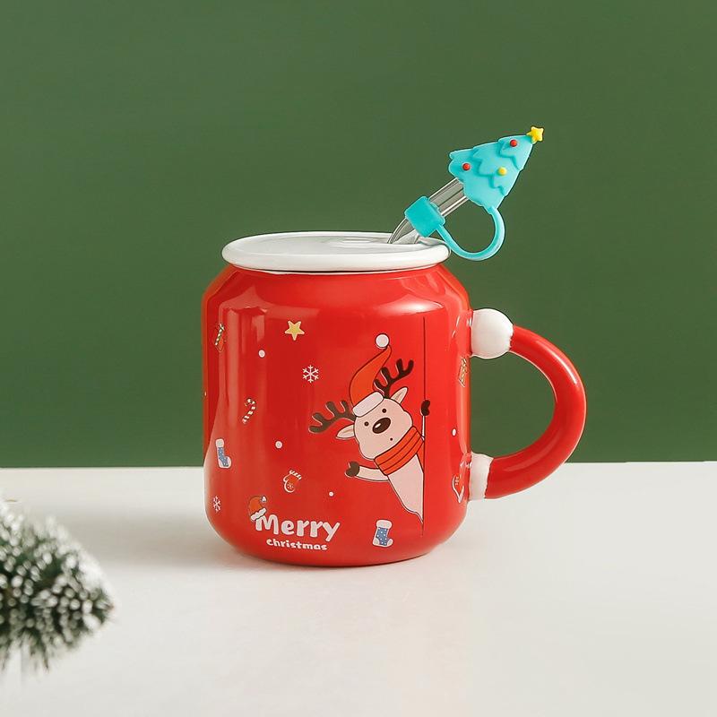 Tasse à boire en forme d'élan de Noël, tasse créative rouge pour personnes âgées, tasse en céramique avec chapeau de Noël haut de gamme, mignonne