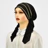 Women Golden Stripes Elastic Hat Cap Muslim Hijab Headband Middle East Instant Scarf Hijab Islamic Turban Bandana