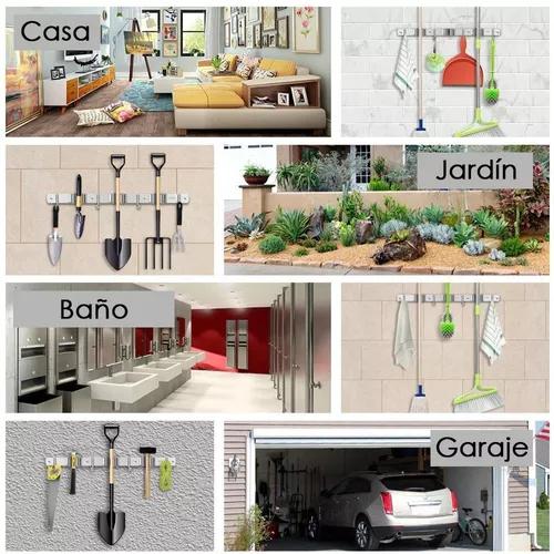 3 Racks and 4 Hooks Broom Holder Mop Hanger 304 Stainless Steel Multifunctional No Punch Laundry