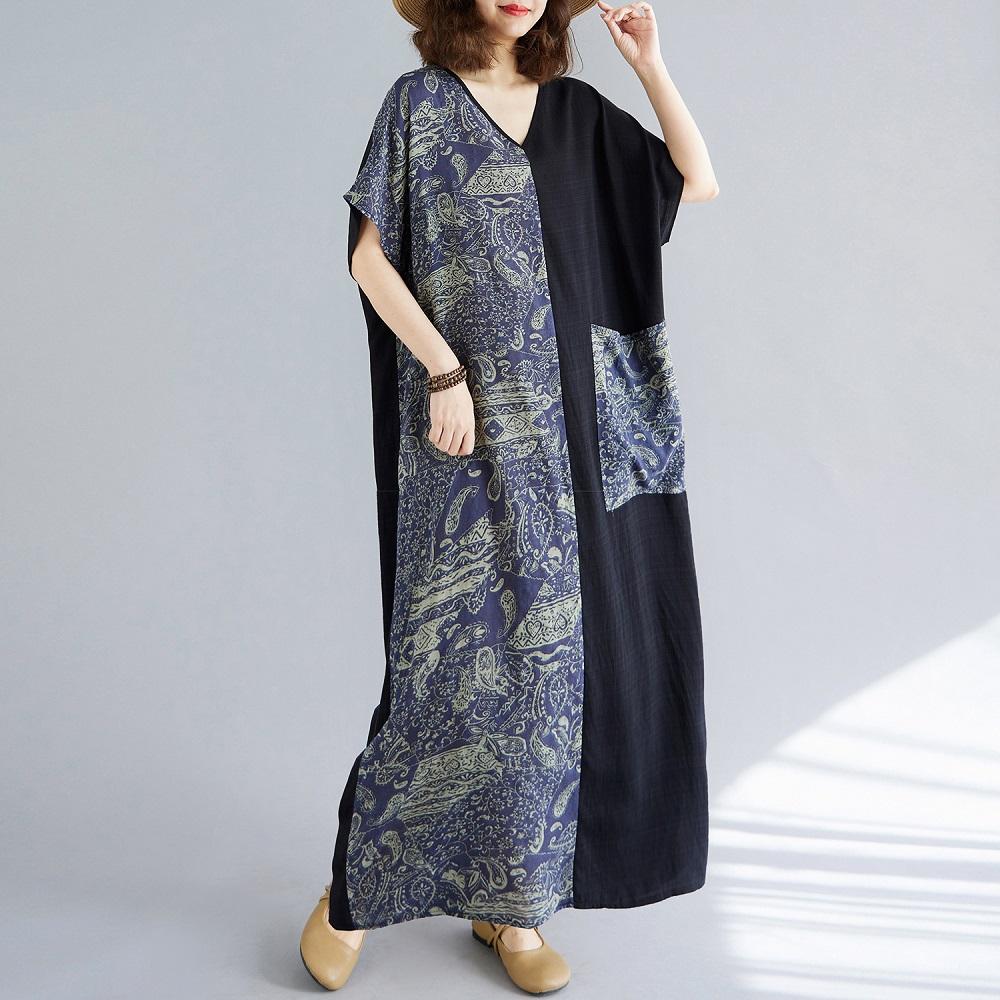 Short sleeve Plus size vintage Patchwork new in dresses for women casual loose long summer dress