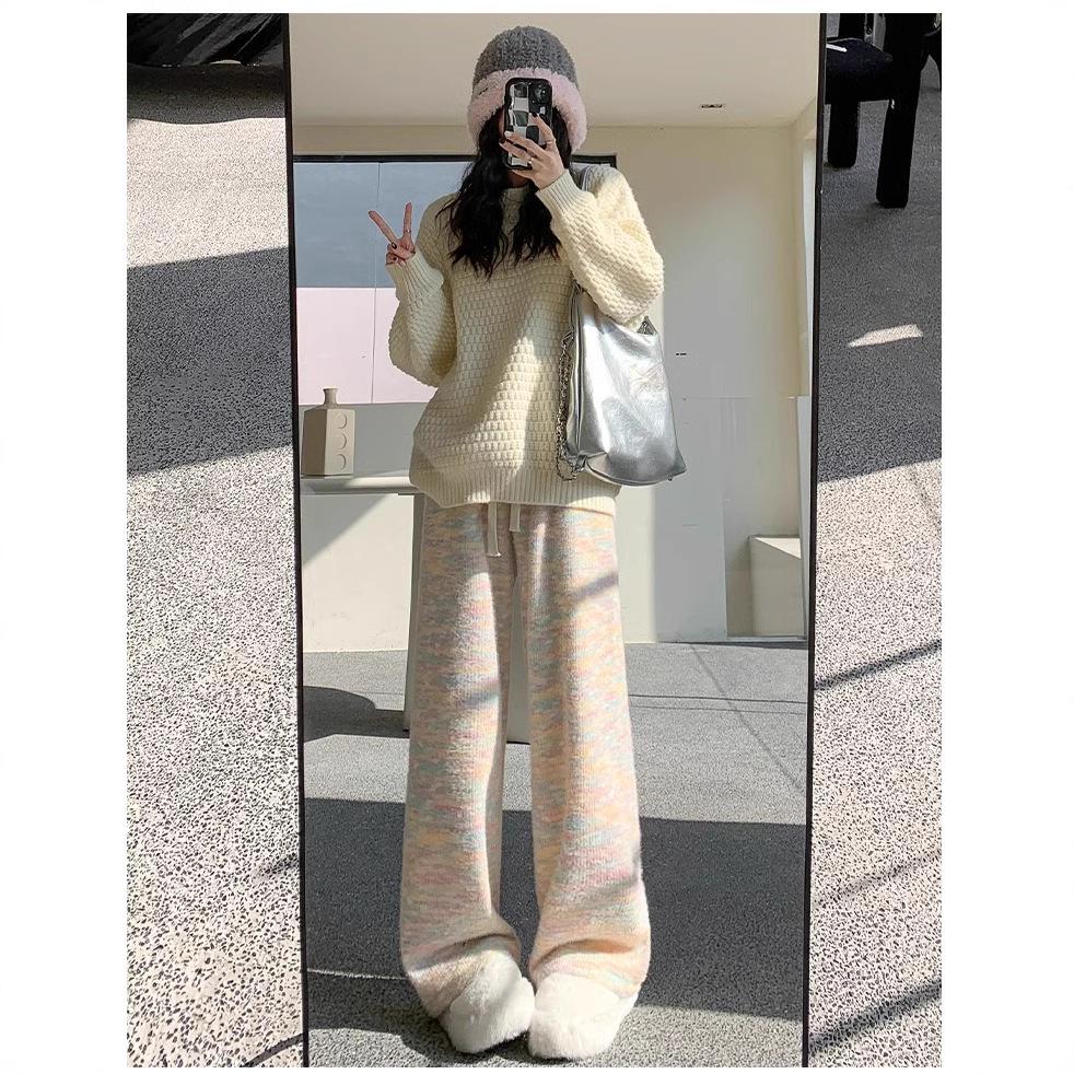 

Petite Fleece-Lined Korean Rainbow High Waist Loose Wide-Leg Pants 145xs S (80-95 lbs)