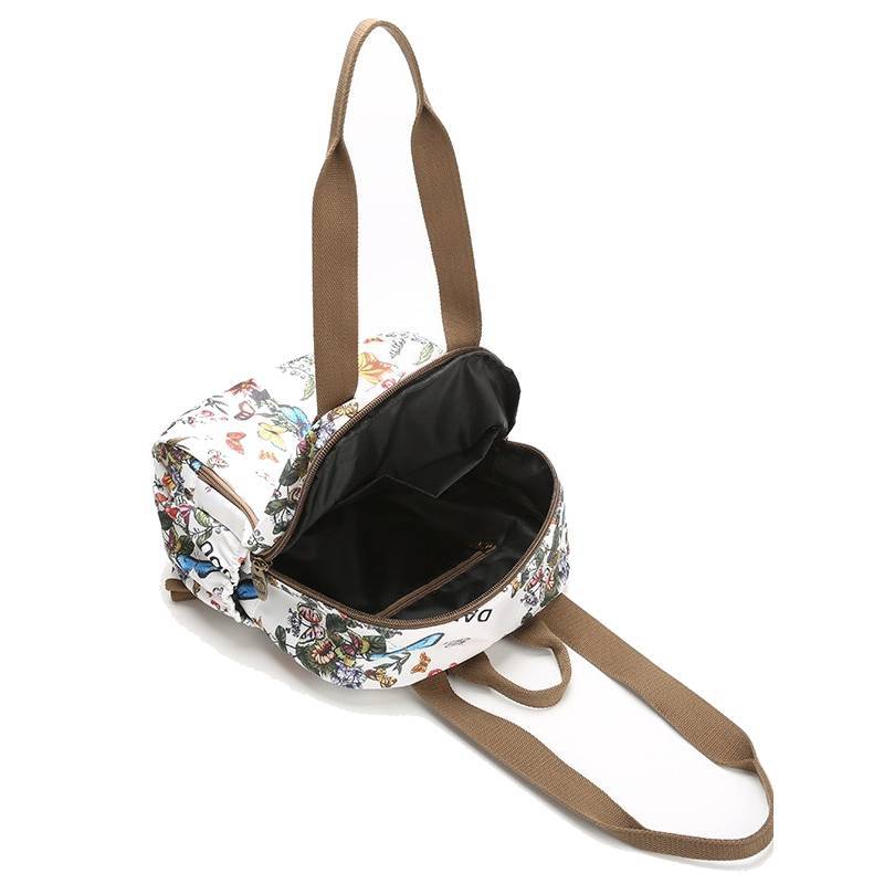 Butterfly Print Nylon Casual Travel Backpack With Waterproof Design For Outdoor Use