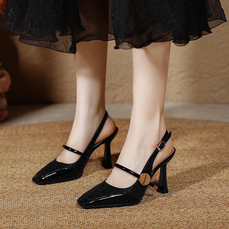 

Ботоу с открытой пяткой женские туфли Мэри Джейн коричневые с леопардовым принтом на высоком каблуке-шпильке с квадратным носком 40 чёрный