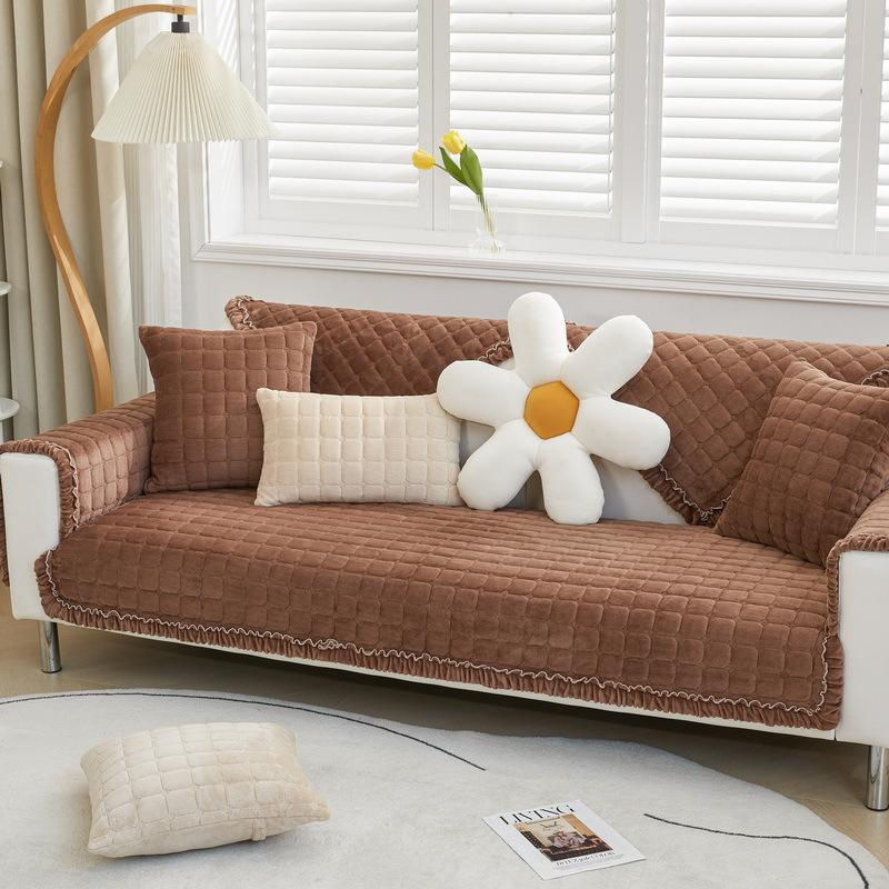 Winter Simple Modern Solid Color Flannel Sofa Cushion Cushion Fabric Short Plush Sofa Cover Non-slip Chair Cushion