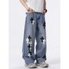 Jeans Larghi Unisex a Vita Media Deostrutturati Vestibilità Larga Vintage Americano Lavato Baggy in Denim Pantaloni Rilassati Lunghi Fino a Terra