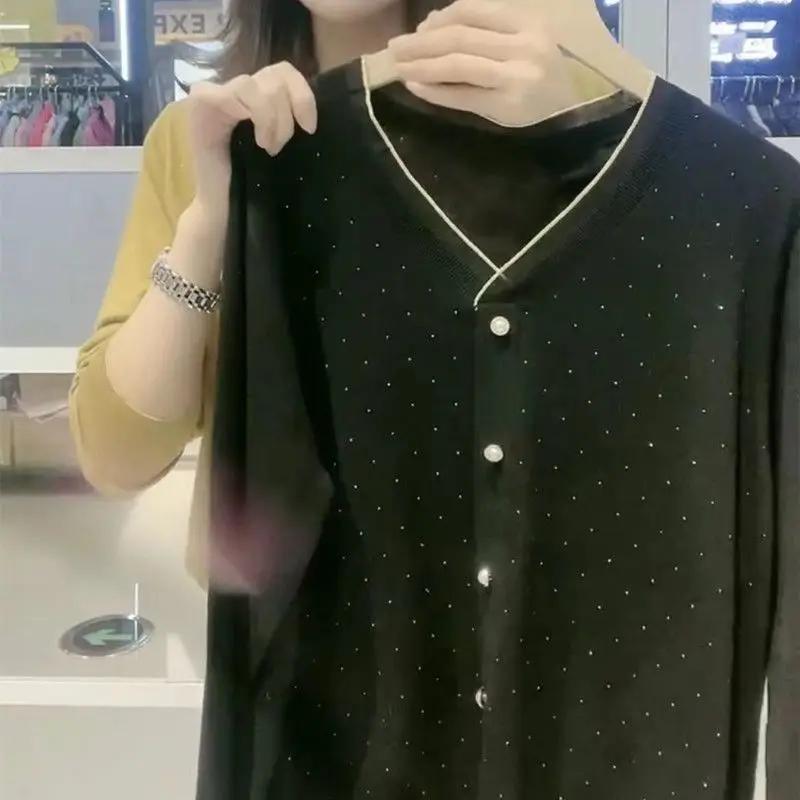 

Long Sleeved Women Loose Fit Slimming Fashion Autumn Top Early Autumn Middle-aged Mother Dresses Plus Size Base Coat Sweater L чорний