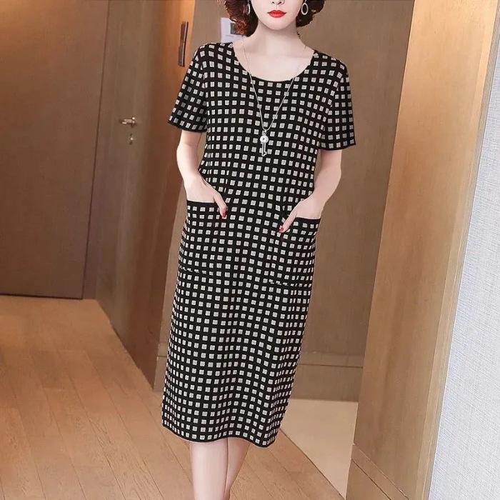 

Dress women s summer new large-size women s clothing plaid loose and versatile medium and long thin knee skirt tide M