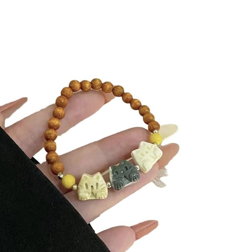 Hand Jewelry Cute Biscuit Cat Bracelet Wristband Adjustable Cat Beads Bracelet Retro Women Hand Bracelet Hand Accessory