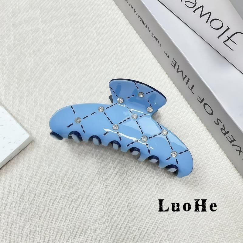 

Korean Pearl Acetate Argyle Hairpin - Chic Textured Luxury Shark Clip синий