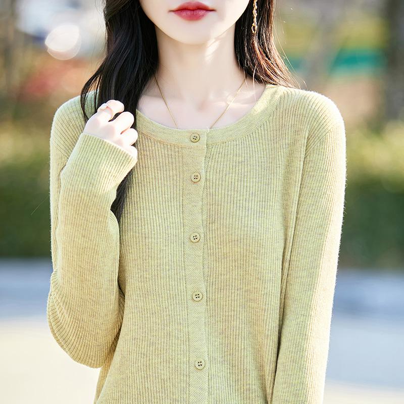 Women's Lightweight 50% Wool 50% Mulberry Silk Cardigan - 4-Season Versatile Knitwear for All-Year Comfort & Style