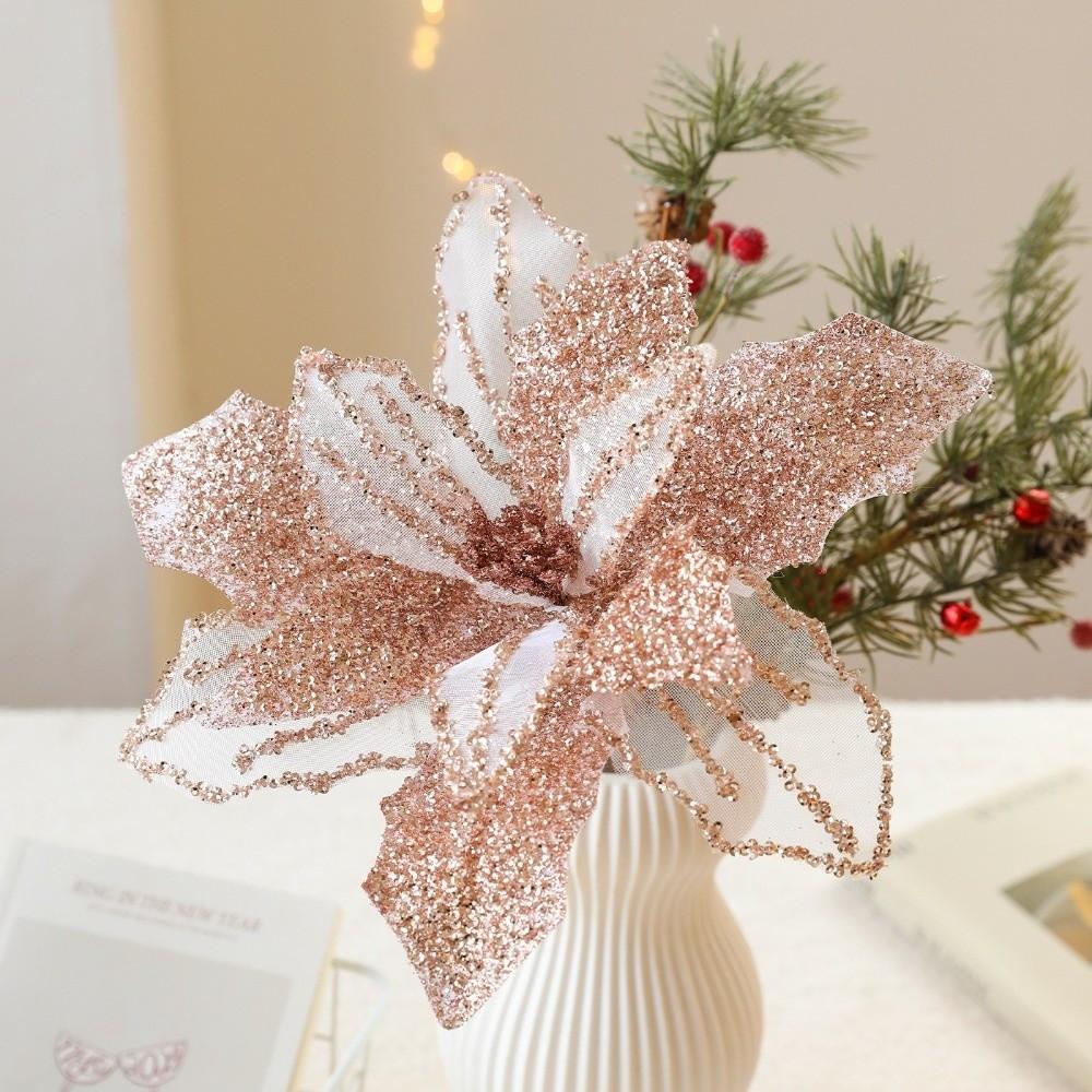 New 30CM Artificial Poinsettia Flower Sequins Glitter Simulation Flowers Sparkling Sequins Flower New Year Festival