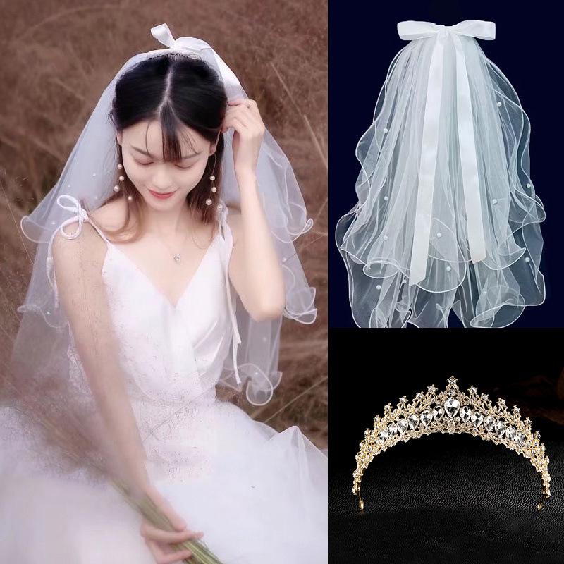 Golden Crown Veil Set: Bridal Hair Accessories & Wedding Photo Prop