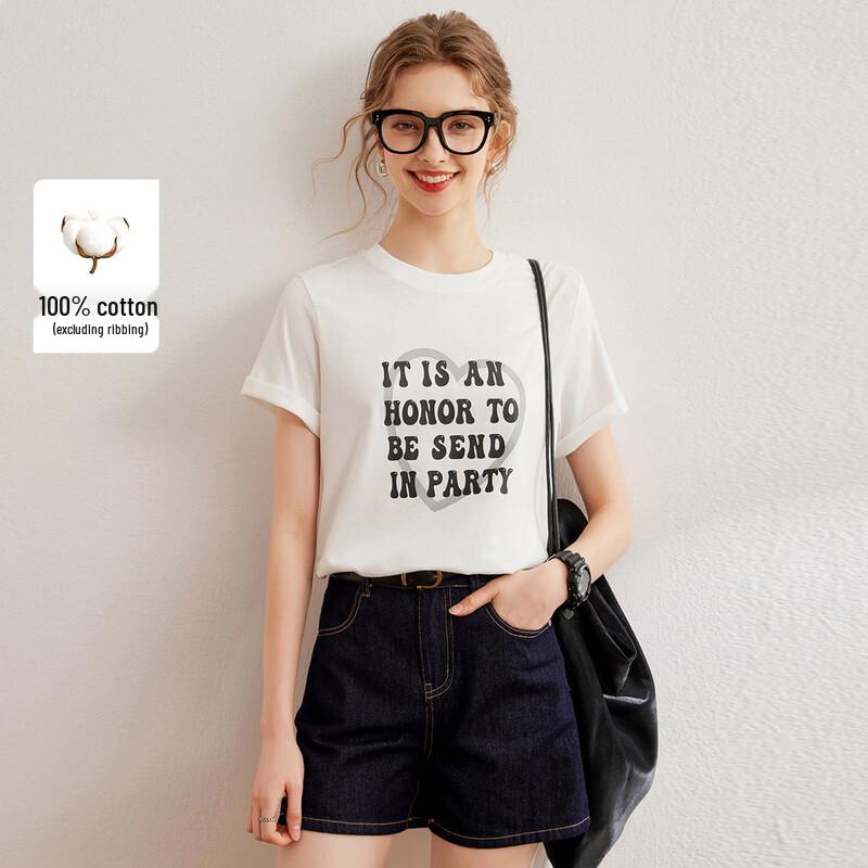 Bailuyu Women s Simple Letter Print Cotton T-Shirt S