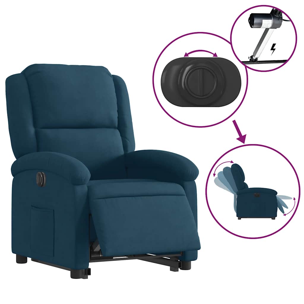 Electric Recliner Chair with Rising Function Blue Velvet