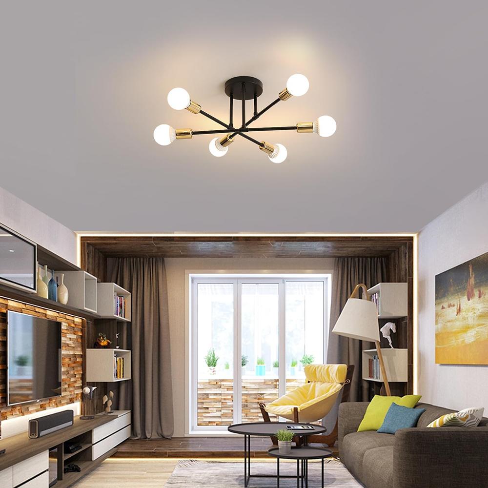 Moderne 6-flammige Sputnik Deckenleuchte, Verstellbare Deckenleuchten Wohnzimmer mit E27 Fassung, Leuchten für Schlafzimmer Wohnzimmer Küche