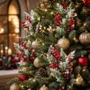 Christmas Artificial Red Berry Branches Bouquet Snow Flocked Pine Sprigs for Wreath Xmas Party Home Indoor Table Decor Supplies
