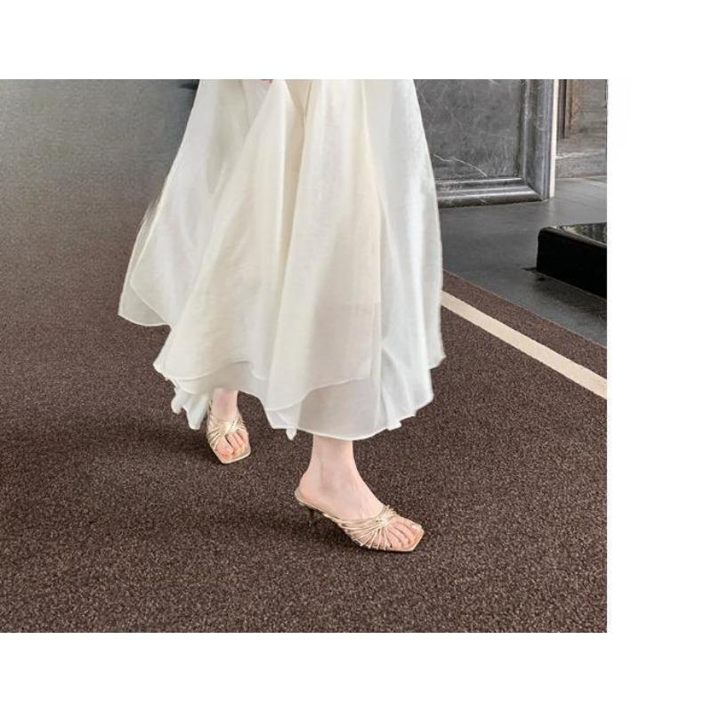 Square-toed Shoes High-heeled Slippers Women's Cross-strap Flip-flops