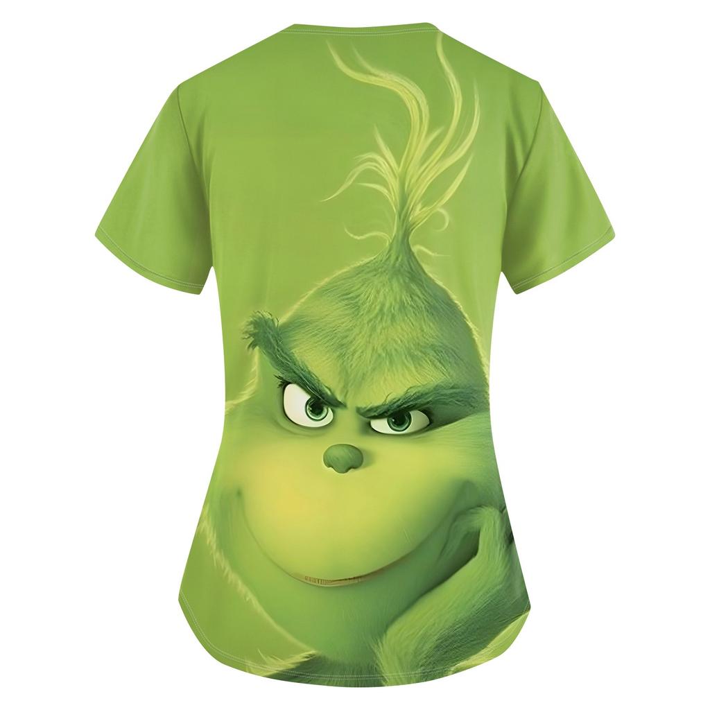 Women's Christmas Printing Uniform Work Uniform V-Neck Pocket Protective Work Uniform