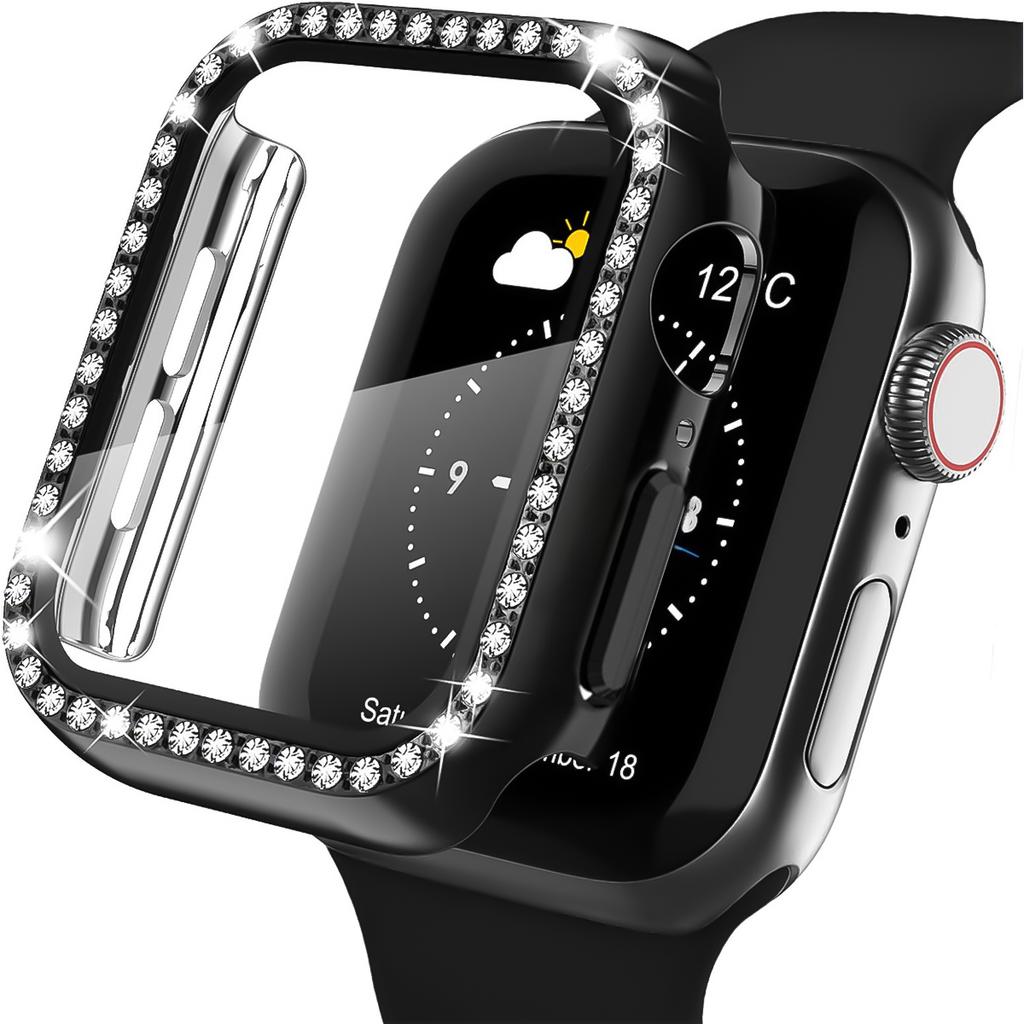 Glass+Diamond Cover For Apple Watch Case 46mm 42mm Bling Bumper Protector for iWatch Series 11 10 46 42mm Watch Case