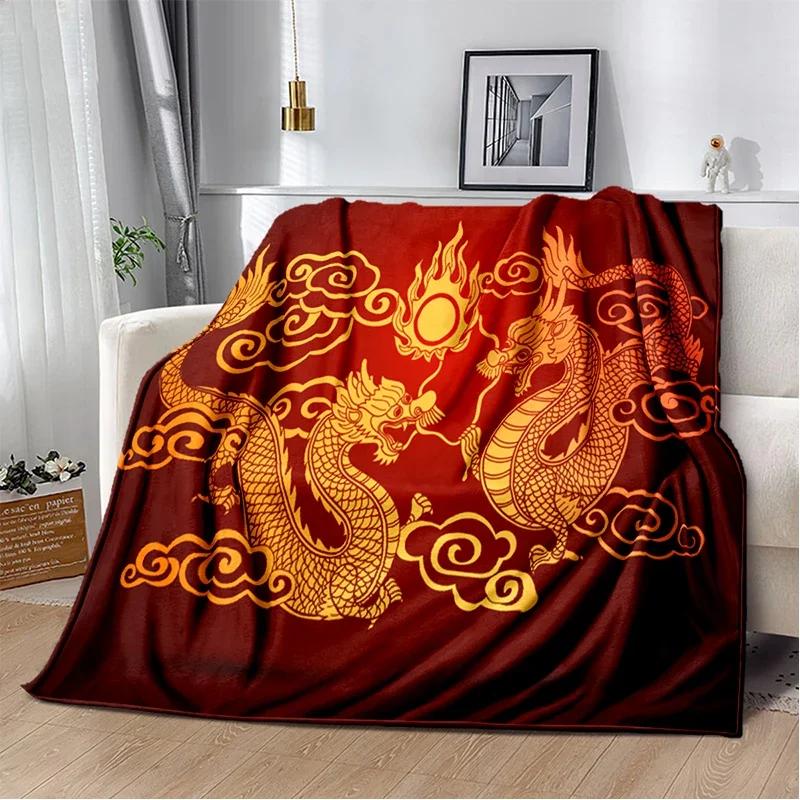 3D Print Chinese Dragon Blanket Soft Sofa Cover Throw Blanket Fleece Tapestry Lightweight Warm Bed Blankets for Bedroom Couch