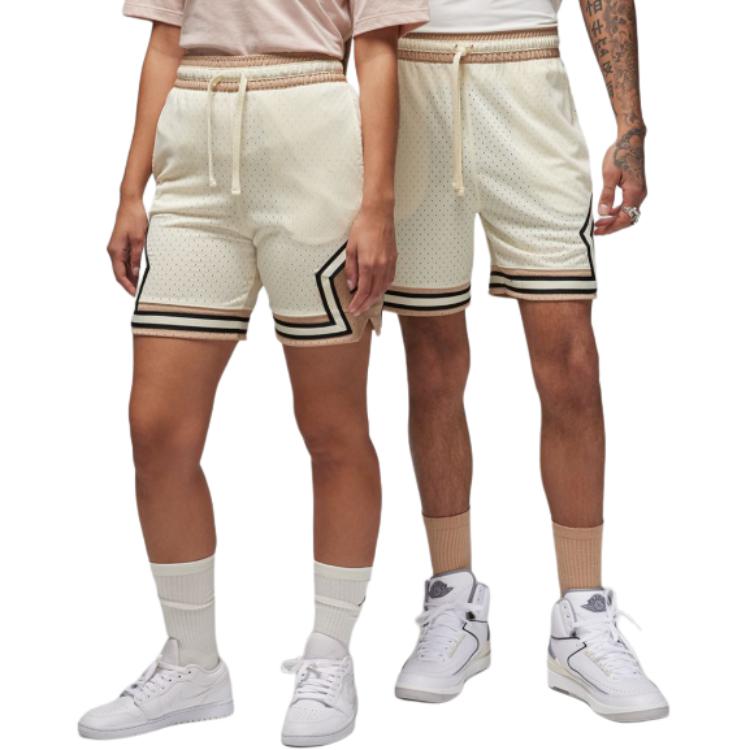 Jordan Gestreept Casual Korte Broek voor Mannen, Middelhoge Taille, met Trekkoord, Rechte Pijp, Beige DX1488-113