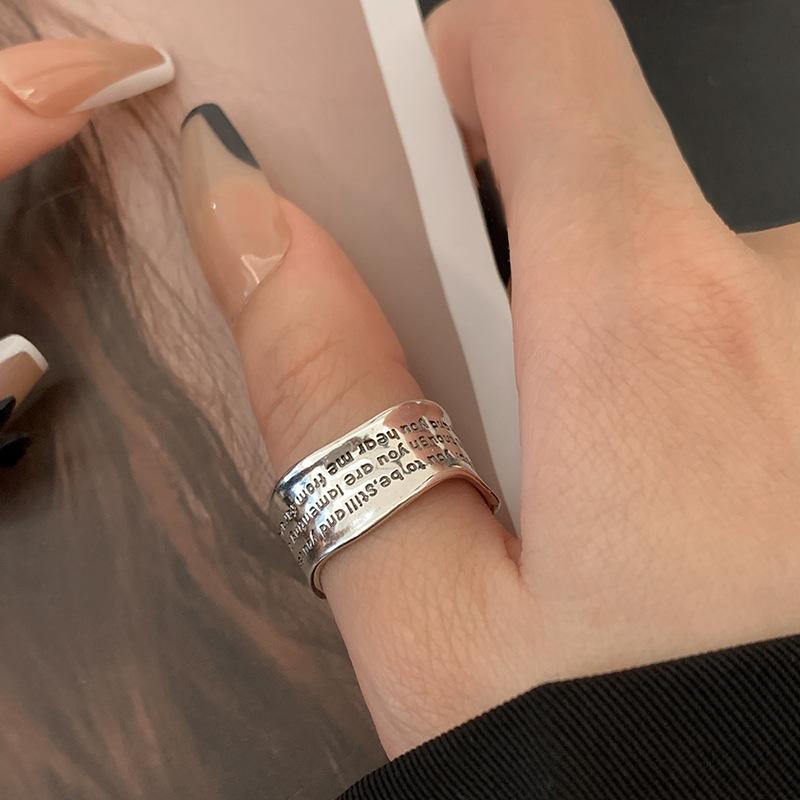 BFCLUB Silver Color Irregular Letters Open Rings For Women Female Simple Retro Style Handmade Fine Jewelry Bijoux Birthday