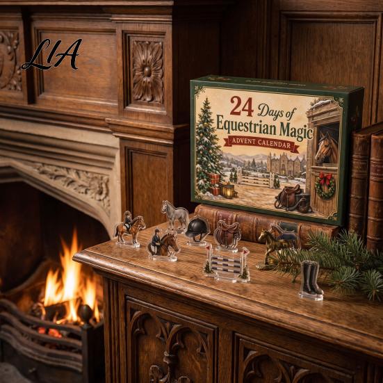 Jezdecký adventní kalendář, 24 ks akrylová 2D sada ozdob s koňmi, vánoční odpočet dárek, dekorace na stůl, pro milovníky, milence, svátek