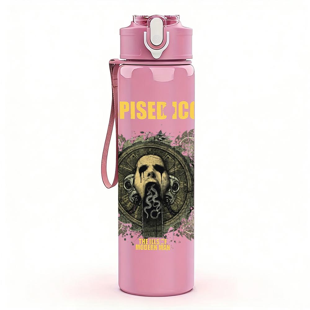 1PC Despise icon male portrait grunge print 750ml colorful plastic sports water bottle leakproof pop up lid with straw for outdoor work home use