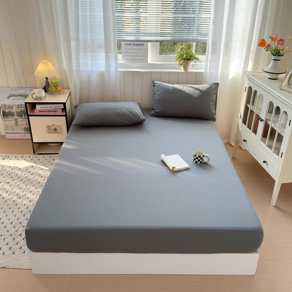 100% Cotton Solid Color Fitted Bed Sheet Set - 3 Pieces, Single/Double Size, Pure Cotton for Home or Dorm.