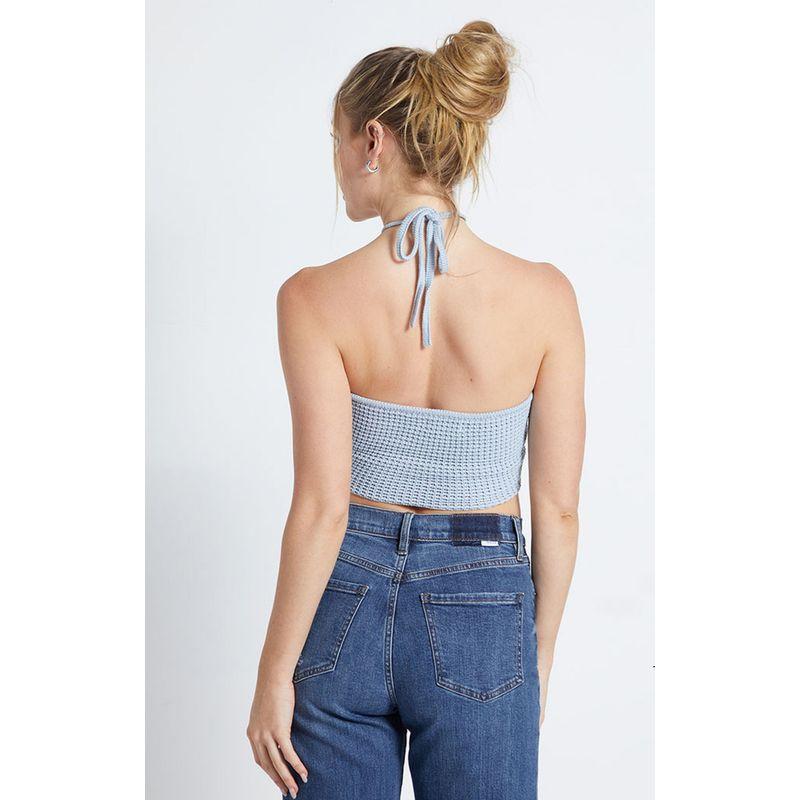 American Los Angeles Trendy La * Hearts Wrapping Towel Style Halterneck with Suspenders Vest Apron Open Back Knitting Short Top