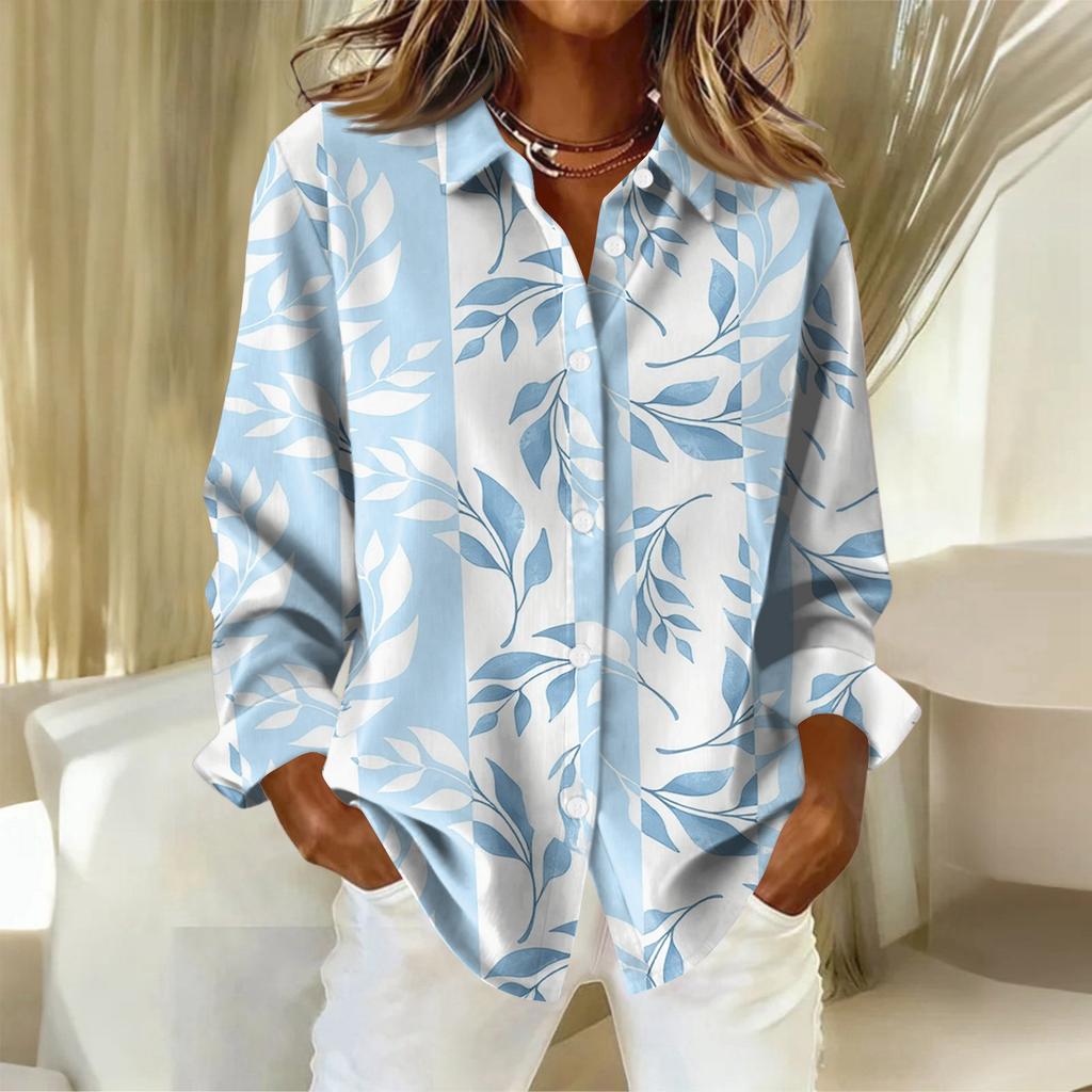 Dámská košile s knoflíky s květinovým potiskem, ležérní košile s dlouhým rukávem, halenky, ležérní základní topy plus size