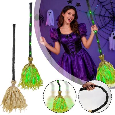 Lit Brooms For Halloween Sturdy Weather-Resistant Design Mystical Porch Display