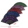 Kolorowy Tęczowy Wentylator Taneczny Wzór Pawia Składany Ręczny Haftowany Wentylator z Piórami
