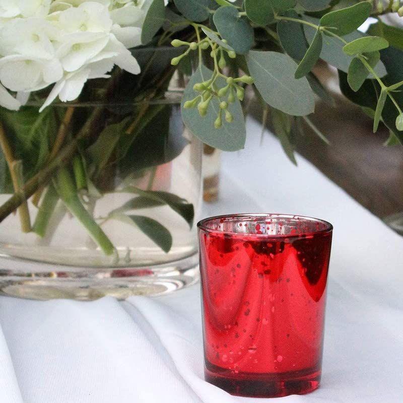 Glass Red Mercury Votive Tealight Candle Holders for Diwali and Christmas (Pack of 6) - Corporate Gifts, Home Decor, Decoration