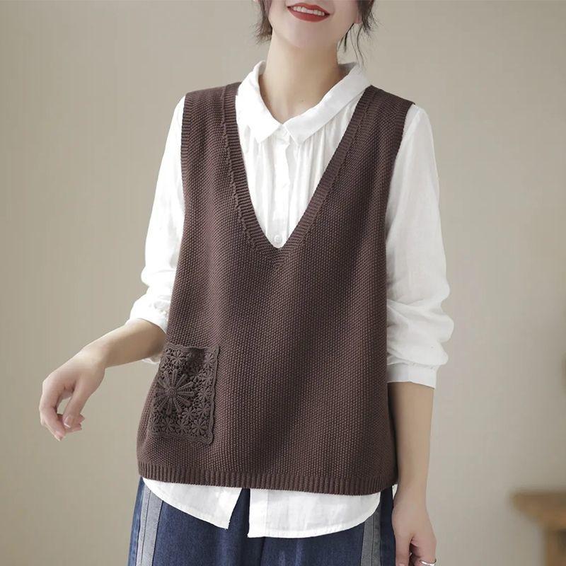 

Женский тонкий вязаный жилет с V-образным вырезом, для ношения поверх одежды, в корейском стиле, свободного кроя, однотонный, кардиган в японском стиле 3XL кофейный