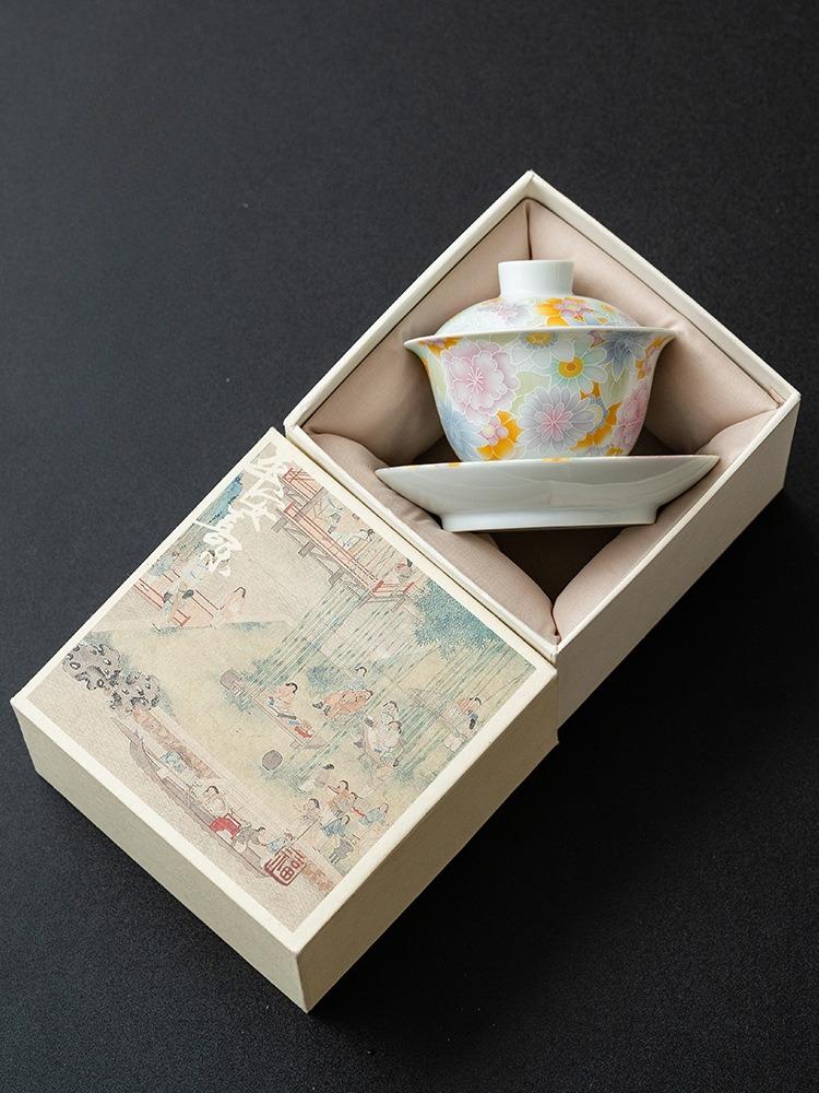 Handbemalte Blumen Terrine Keramik Porzellan Gaiwan Chinesische Kung Fu Teetasse Antike Gedeckte Teetasse Haushalts Teegeschirr Meistertasse