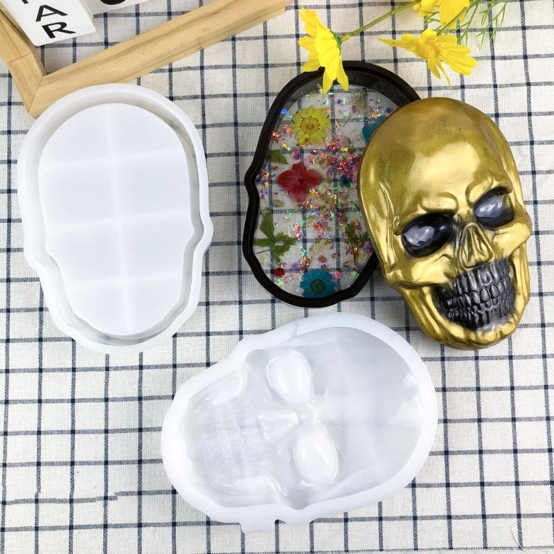 Skull Head Shaped Storage Box Silicone Mold Epoxy Resin Jewelry Container Mould Multipurpose Storage Case Molding Tool