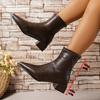 Pointed Short Boots Women's Rear Zipper Temperament Bare Boots Thick Heel Autumn and Winter New French Leather Boots High Heel Thin Boots