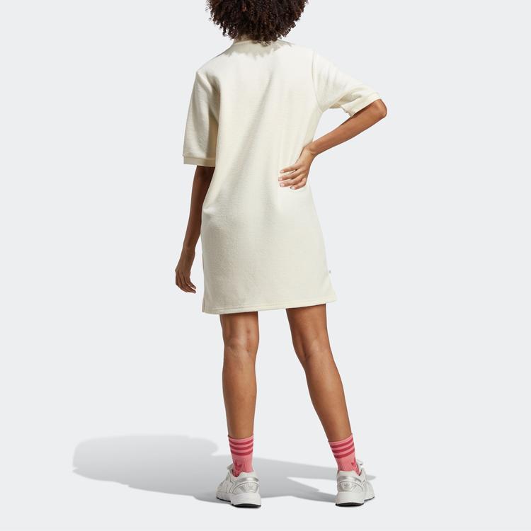 adidas Originals Trefoil Floral Jacquard Sport Relaxed Short Sleeve Dress Women Dress Off-White IP3755