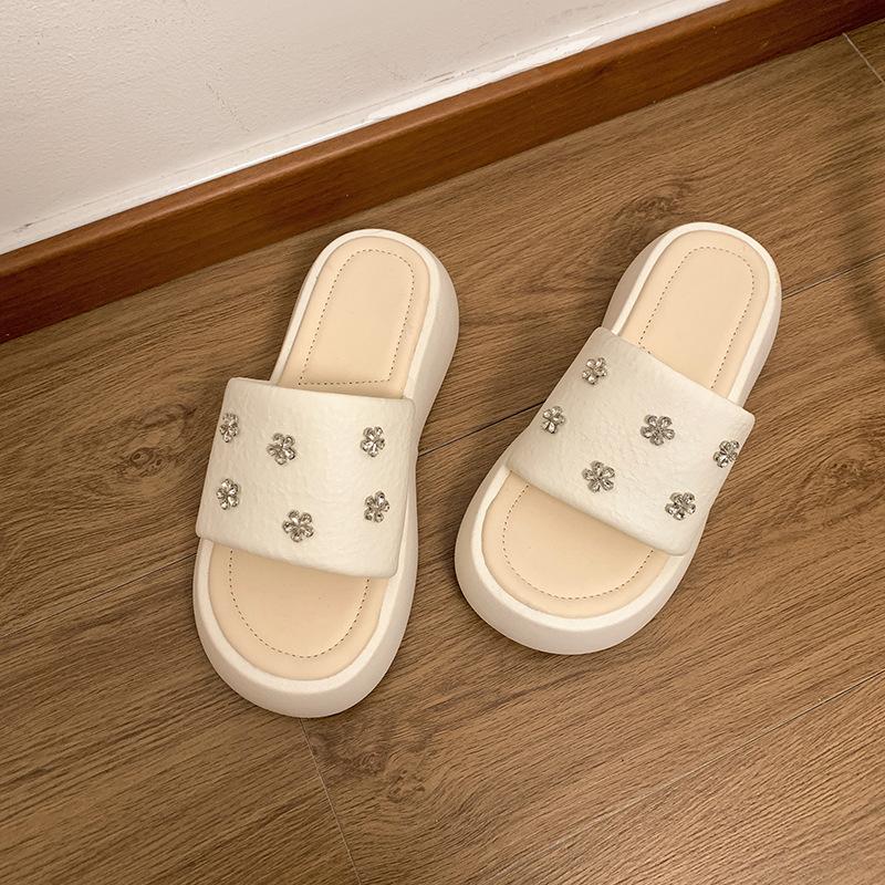 

Fashion rhinestone black high-end non-slip thick-soled slippers for women s outer wear summer 2025 new height-increasing soft-soled cool slippers 40 белый
