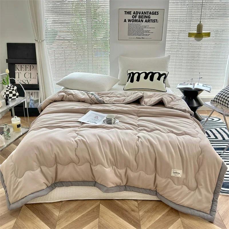 2025 Japanese Polyester Cotton Quilted Skin-friendly Washable Light Luxury Style Solid Color Lightweight Summer Quilt 110x150cm верблюд